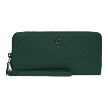 COACH Continental Wallet Cross-Stitch Leather Card Holder Wallet Women's Forest Green