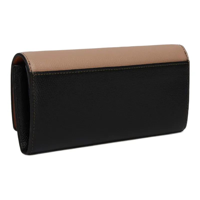 Furla 1927 Collection Textured Leather Clutches Card Holder Wallet Extra Large Women's Black & Brown-1