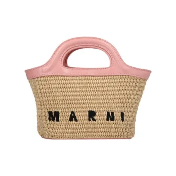 MARNI Cotton With Leather And Raffia Shoulder Bag Crossbody Bag Handbag Women's Pink/Brown/Black