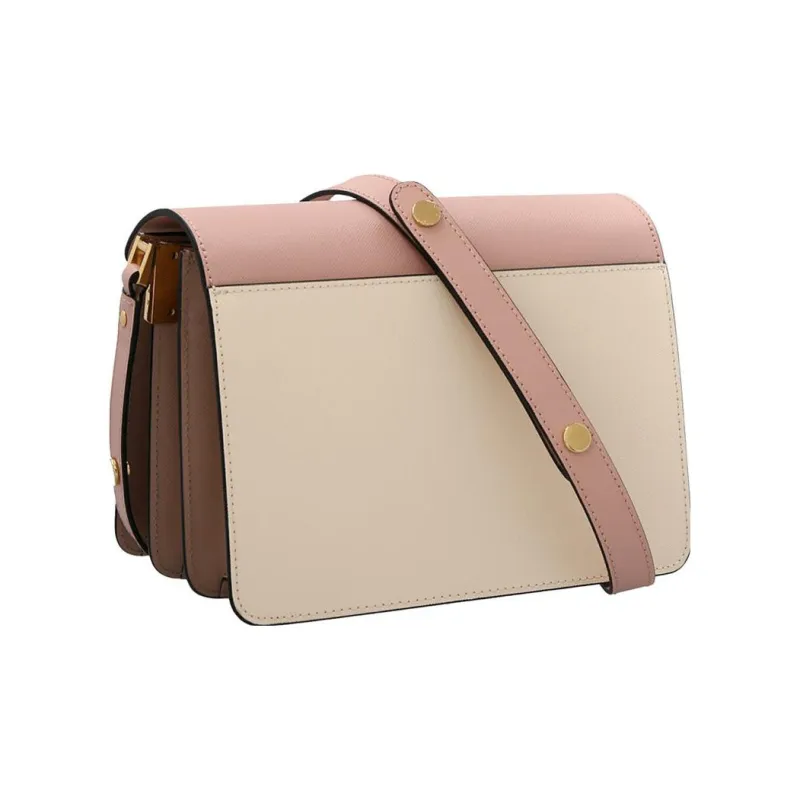 MARNI Trunk Calfskin Crossbody Bag, Shoulder Bag Women's Pink & Beige-4