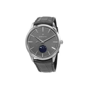 ZENITH ELITE Mechanical Movement Unisex Watch 36mm Gray Dial Stainless Steel Watch Case Genuine Leather Strap