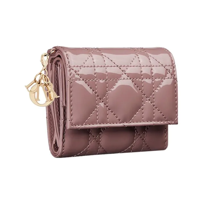 DIOR Lady Dior Patent Leather Calfskin Wallet Women's Light Purple-1