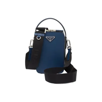 PRADA Brique Leather Shoulder Bag Crossbody Bag Handbag Men's Dark Blue