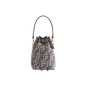 FENDI Mon Tresor Patchwork Cow Leather Bucket Bags Shoulder Bag Crossbody Bag Handbag Mini Women's Gray Black