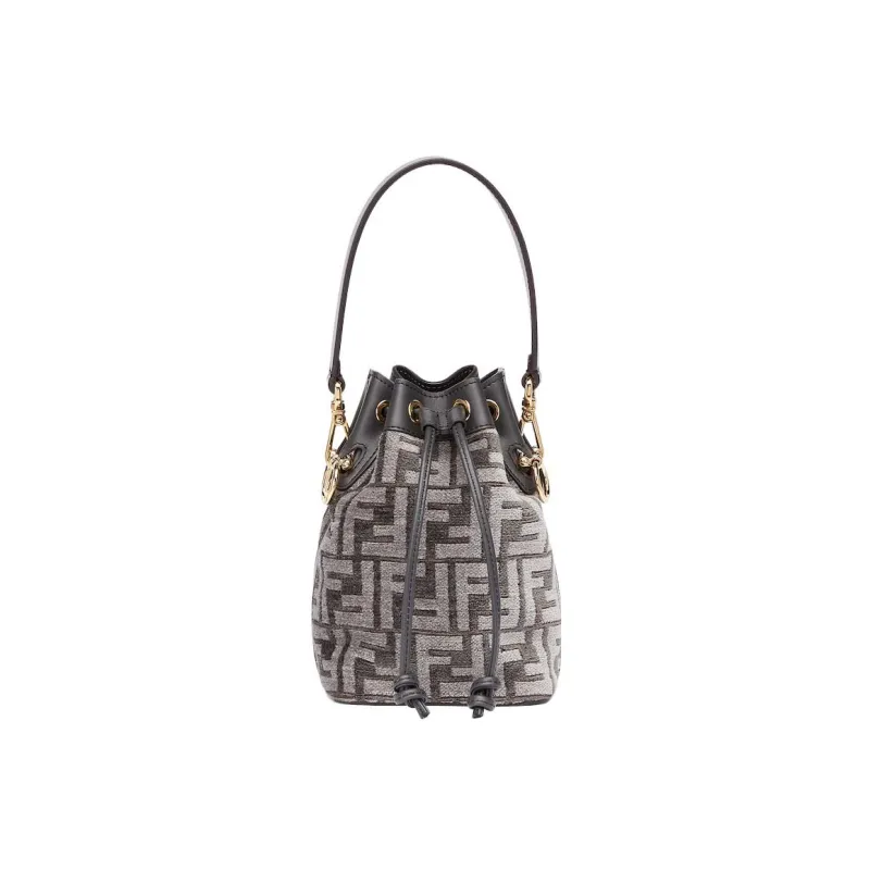 FENDI Mon Tresor Patchwork Cow Leather Bucket Bags Shoulder Bag Crossbody Bag Handbag Mini Women's Gray Black-0