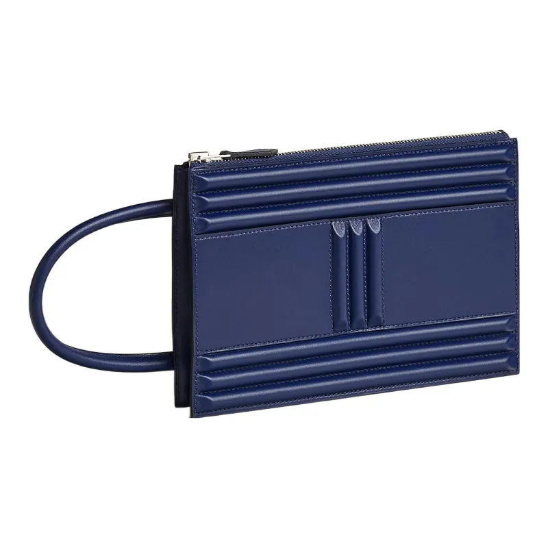 HERMES Tadelakt Calfskin Hand Lambskin Lining Handbags Clutches Women's 73 Bleu Saphir Sapphire Blue-1