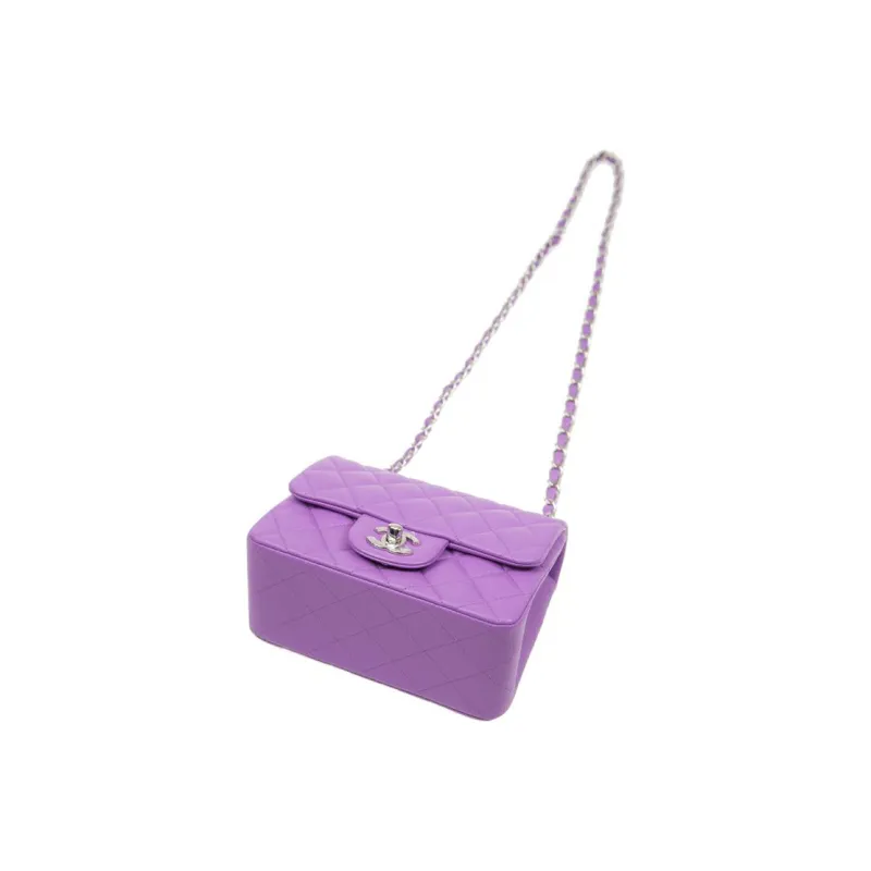 CHANEL Classic Flap CF Sheepskin Mini Square Flap Bag, Shoulder Bag, Crossbody Bag Mini Women's Purple-3