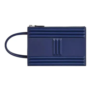 HERMES Tadelakt Calfskin Hand Lambskin Lining Handbags Clutches Women's 73 Bleu Saphir Sapphire Blue