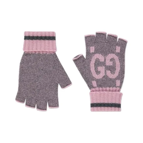 GUCCI Knit Gloves Women's Gray/Pink