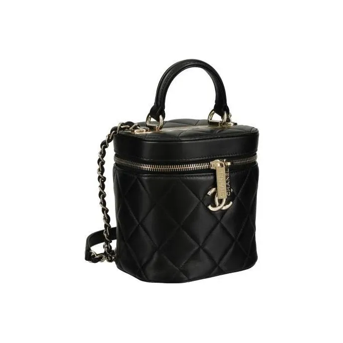 CHANEL Lambskin Cylinder Makeup Bag, Shoulder Bag, Crossbody Bag, Handbag Women's Black-2