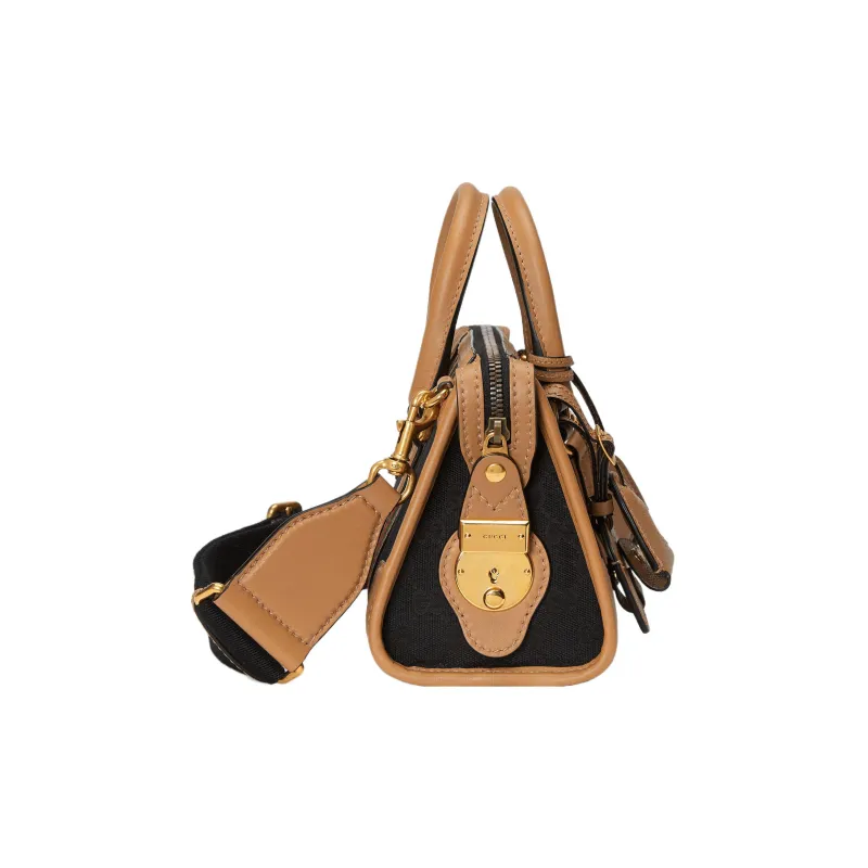 GUCCI Canvas With Leather Canvas Bag, Travel Bag, Shoulder Bag, Crossbody Bag, Handbag Mini Women's Black/Brown-3