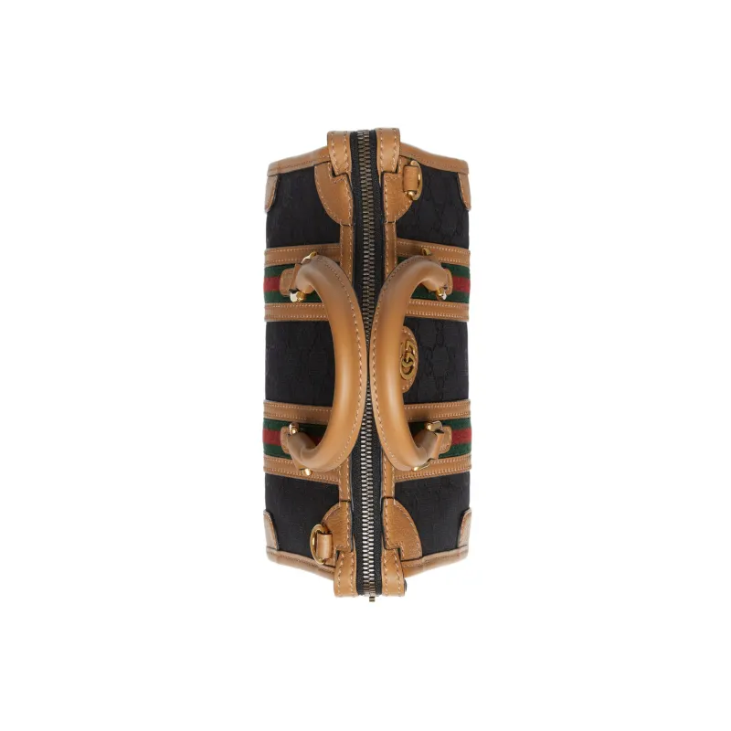 GUCCI Canvas With Leather Canvas Bag, Travel Bag, Shoulder Bag, Crossbody Bag, Handbag Mini Women's Black/Brown-4