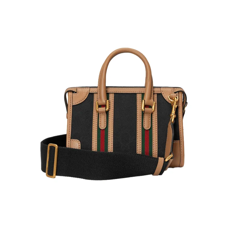 GUCCI Canvas With Leather Canvas Bag, Travel Bag, Shoulder Bag, Crossbody Bag, Handbag Mini Women's Black/Brown-2