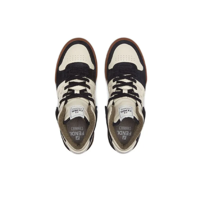 FENDI Mid Top Stylish Skateboarding Shoes Men's White Black-3