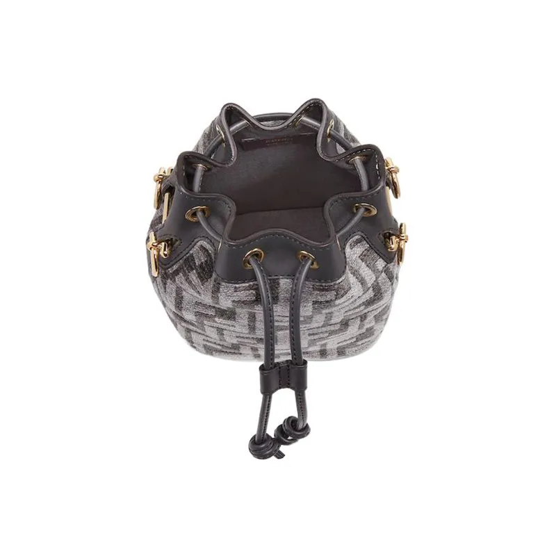 FENDI Mon Tresor Patchwork Cow Leather Bucket Bags Shoulder Bag Crossbody Bag Handbag Mini Women's Gray Black-3