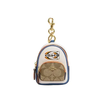 COACH Bag Charm Coated Canvas With Refined Pebbled Leather Bag Charm Bag Merch Mini Women's Khaki & Chalk White