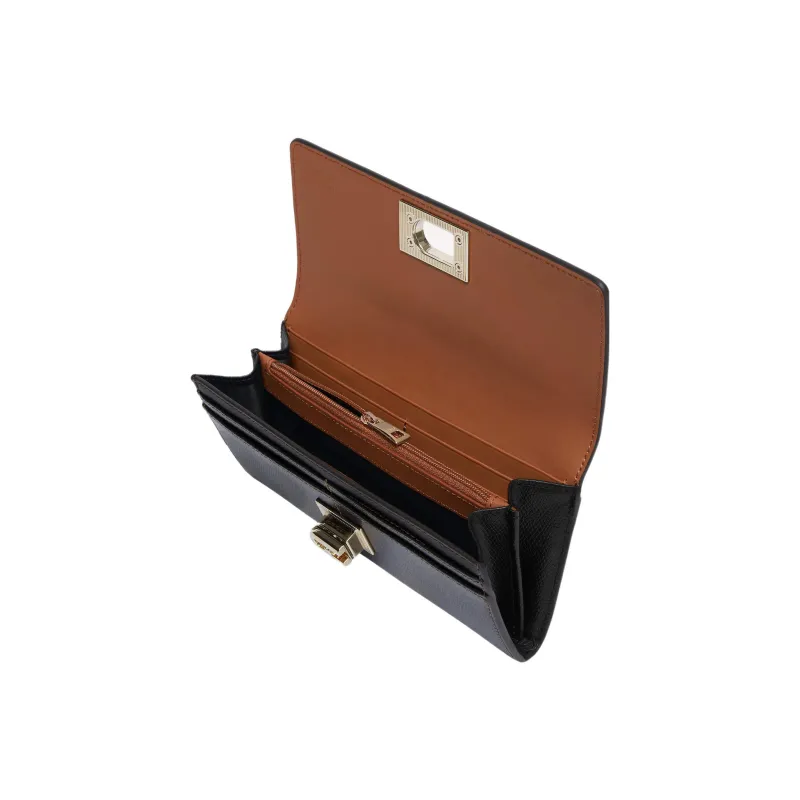 Furla 1927 Collection Textured Leather Clutches Card Holder Wallet Extra Large Women's Black & Brown-2