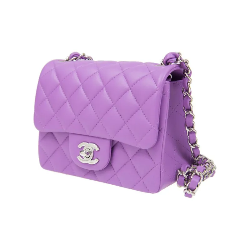 CHANEL Classic Flap CF Sheepskin Mini Square Flap Bag, Shoulder Bag, Crossbody Bag Mini Women's Purple-1