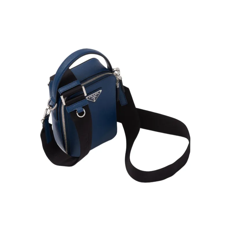 PRADA Brique Leather Shoulder Bag Crossbody Bag Handbag Men's Dark Blue-2