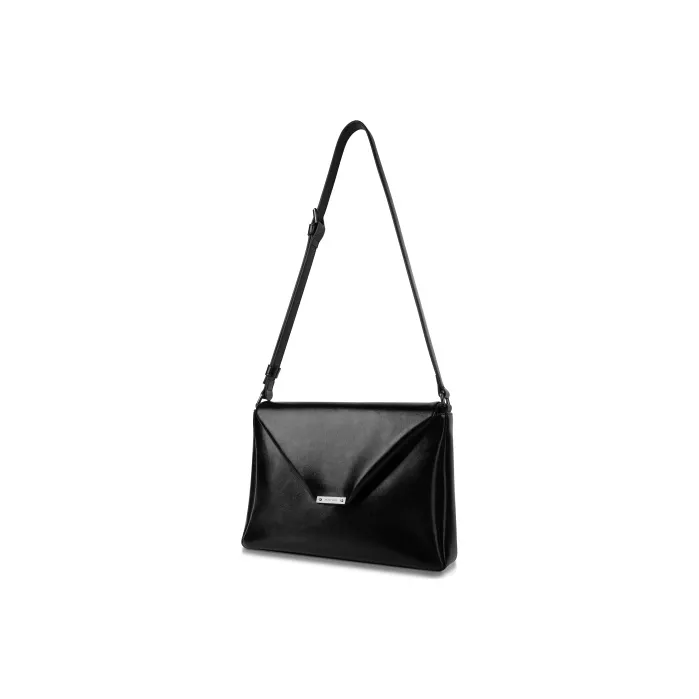 INJOYLIFE Cow Leather Soft Leather Envelope Bag Shoulder Bag Medium Size Men's Black-1