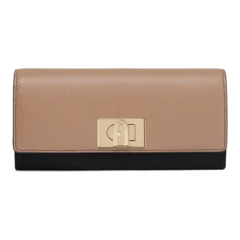 Furla 1927 Collection Textured Leather Clutches Card Holder Wallet Extra Large Women's Black & Brown