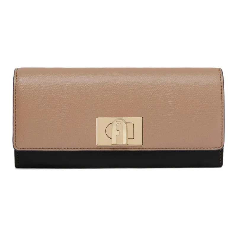 Furla 1927 Collection Textured Leather Clutches Card Holder Wallet Extra Large Women's Black & Brown-0
