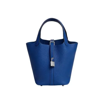 HERMES Picotin Lock Clemence Bullock Leather Basket Bag, Bucket Bag, Handbag Women's O8 Bleu Royal Blue