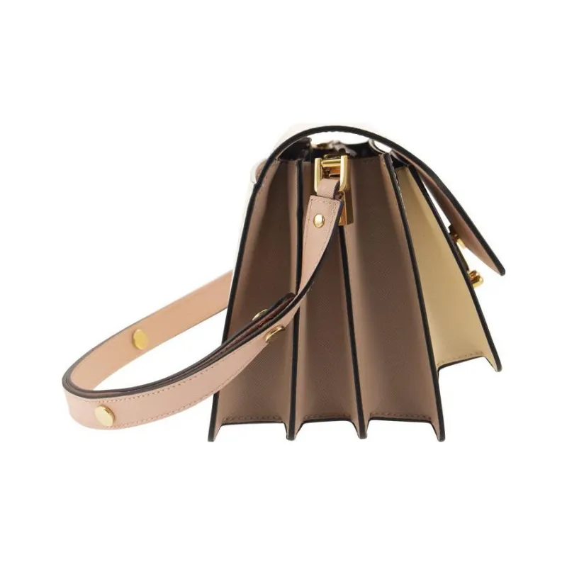 MARNI Trunk Calfskin Crossbody Bag, Shoulder Bag Women's Pink & Beige-2