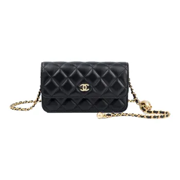 CHANEL Sheepskin Shoulder Bag Crossbody Bag Regular Women's Black