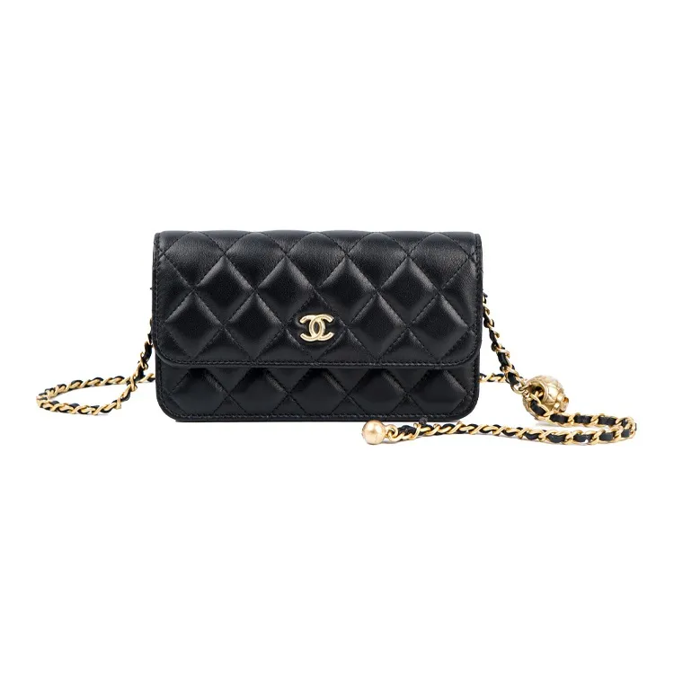 CHANEL Sheepskin Shoulder Bag, Crossbody Bag Women's Black-0