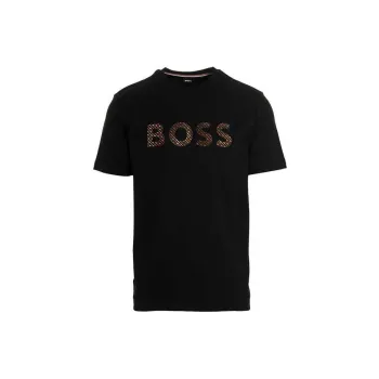 HUGO BOSS SS23 Men's Gold Monogram Filled Logo T Shirt Black