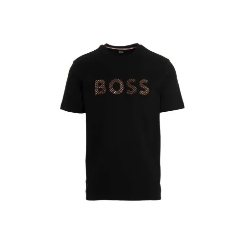 HUGO BOSS SS23 Men's Gold Monogram-Filled Logo T-Shirt Black