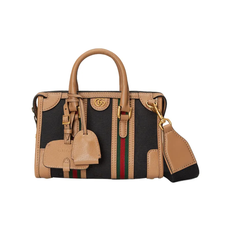 GUCCI Canvas With Leather Canvas Bag, Travel Bag, Shoulder Bag, Crossbody Bag, Handbag Mini Women's Black/Brown-0