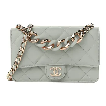 CHANEL WOC Lambskin Small Square Bag Shoulder Bag Crossbody Bag Money Bag Women's Gray Green
