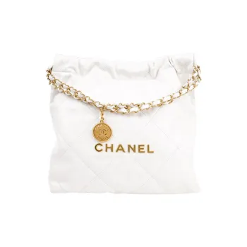 CHANEL 22Bag Smooth Finish Calfskin Tote Bag Shopping Bag Handbag Shoulder Bag Crossbody Bag Small Size Women's White
