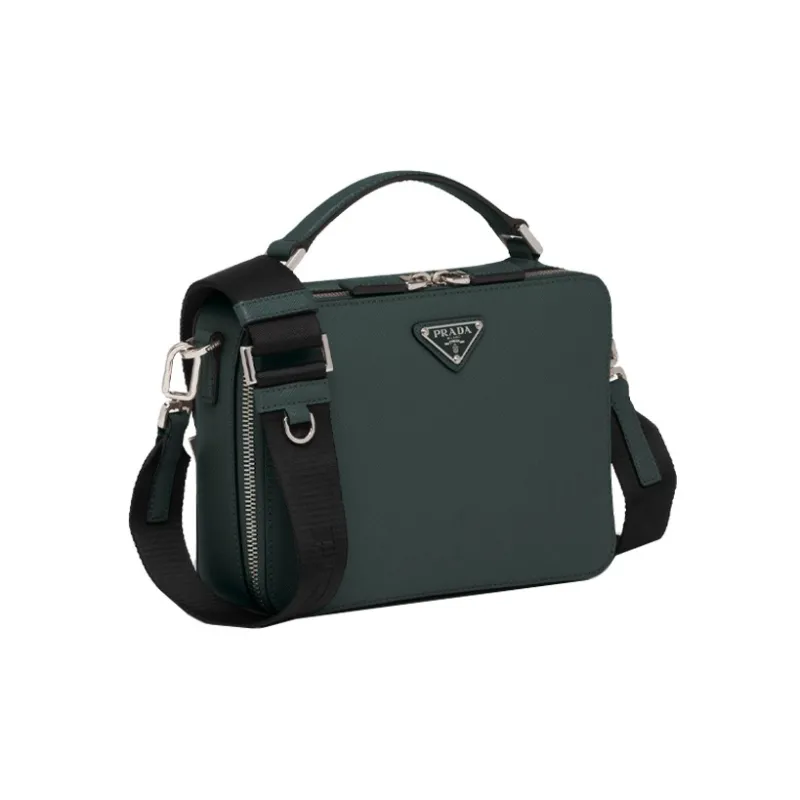 PRADA Brique Leather Handbag Shoulder Bag Crossbody Bag Regular Men's Emerald Green-1