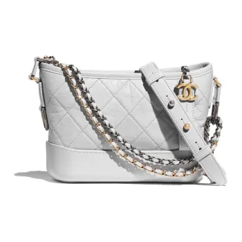 CHANEL Gabrielle Calfskin Hobo Bag Handbag Shoulder Bag Crossbody Bag Small Size Women's Light Gray