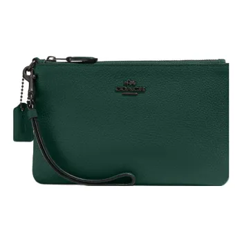 COACH Wristlet Pebbled Leather Wrist Bags Clutches Small Size Women's Forest Green