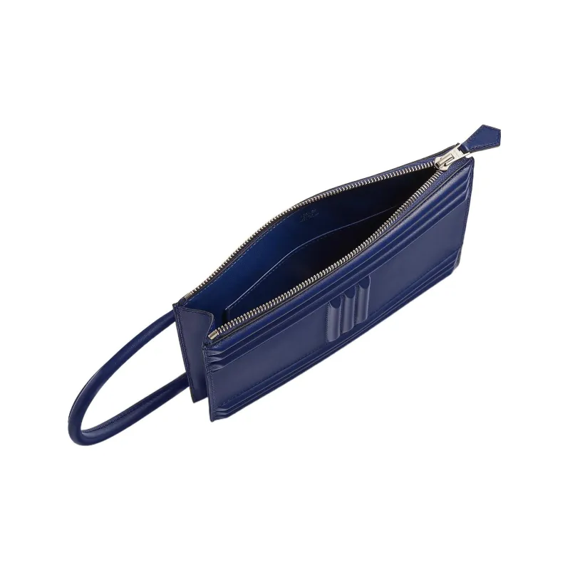 HERMES Tadelakt Calfskin Hand Lambskin Lining Handbags Clutches Women's 73 Bleu Saphir Sapphire Blue-3