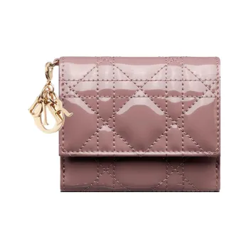 DIOR Lady Dior Patent Leather Calfskin Wallet Women's Light Purple