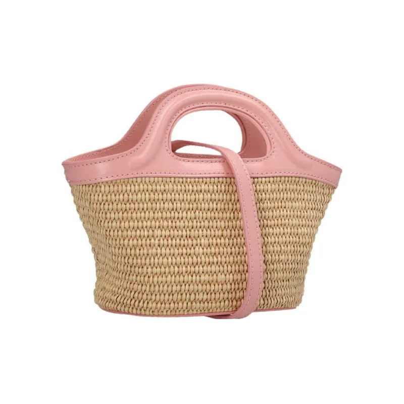 MARNI Cotton With Leather And Raffia Shoulder Bag, Crossbody Bag, Handbag Women's Pink/Brown/Black-1