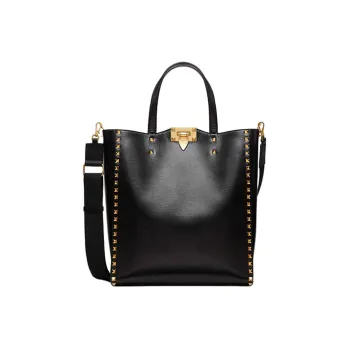 Valentino Rockstud Alcove Cow Leather Tote Bag, Shopping Bag, Crossbody Bag, Handbag Unisex Black