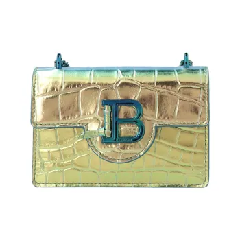 BALMAIN Crocodile Pattern Leather Card Holder Wallet Women's Gradient Light Blue/green
