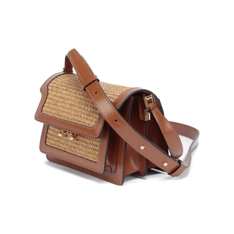 MARNI Calfskin Cotton Shoulder Bag, Crossbody Bag Women's Brown-1