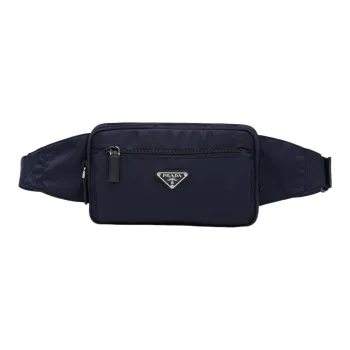 PRADA Leather Fanny Pack Men's Dark Blue
