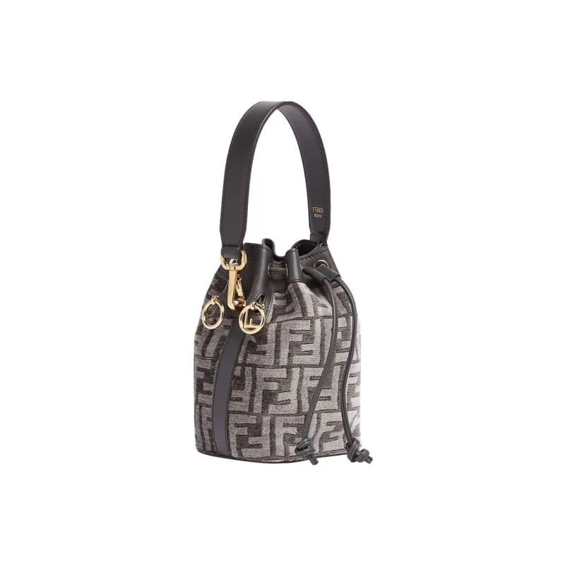 FENDI Mon Tresor Patchwork Cow Leather Bucket Bags Shoulder Bag Crossbody Bag Handbag Mini Women's Gray Black-1