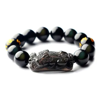 GIFU Obsidian Chinese Auspicious Animal Beaded Bracelet Unisex