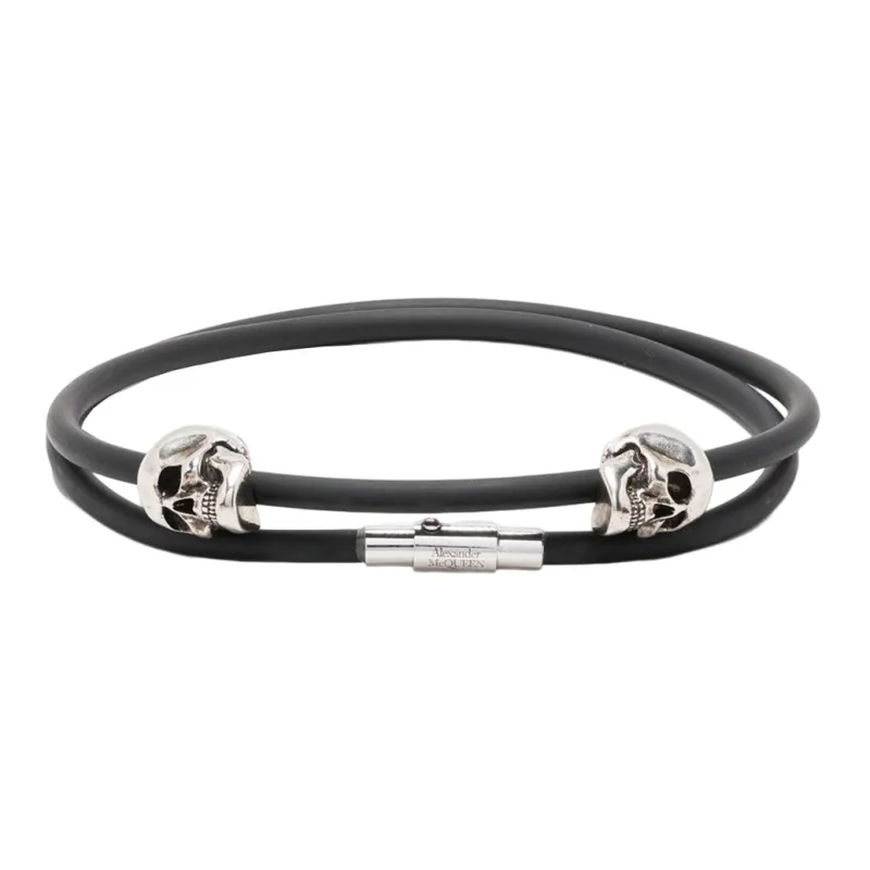 Alexander McQueen Skull Charm Double Layered Cord Bracelet-0