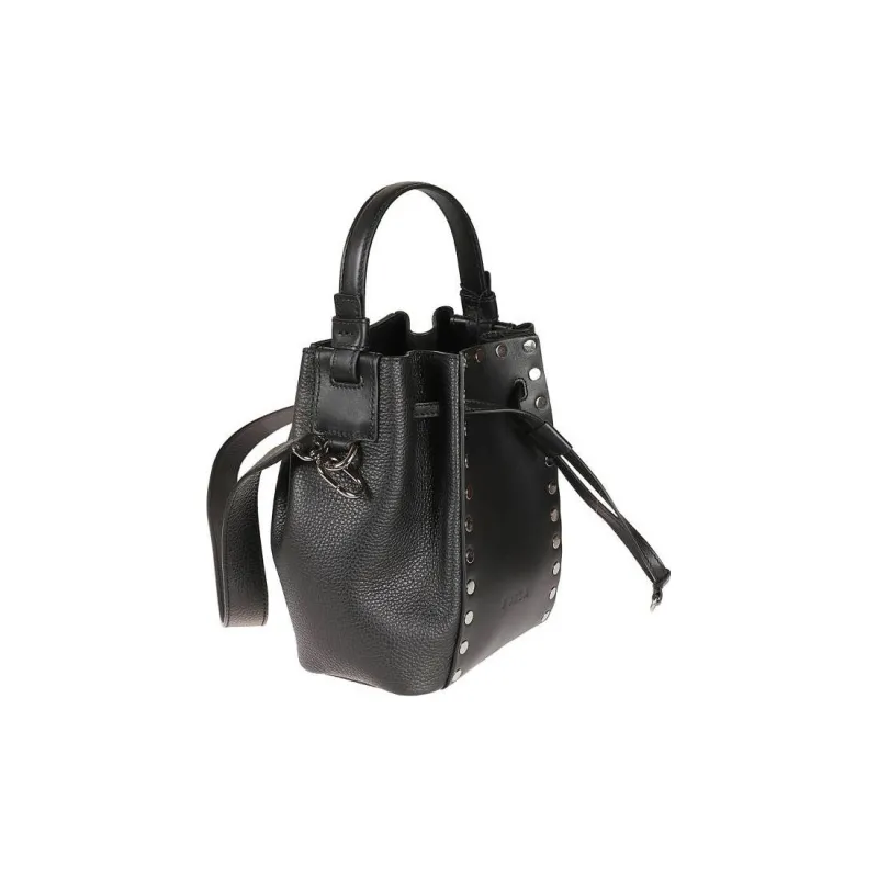 Furla Leather Bucket Bag Shoulder Bag Crossbody Bag Handbag Mini Women's Black-1