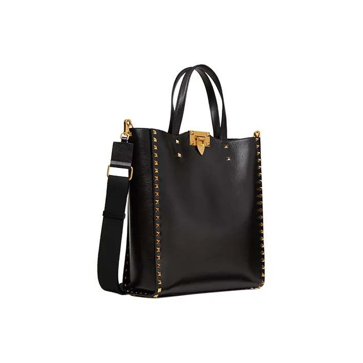 Valentino Rockstud Alcove Cow Leather Tote Bag, Shopping Bag, Crossbody Bag, Handbag Unisex Black-1